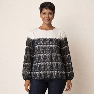 Laundry by Shelli Segal Blouse Black Lace with Ivory Upper Size 8